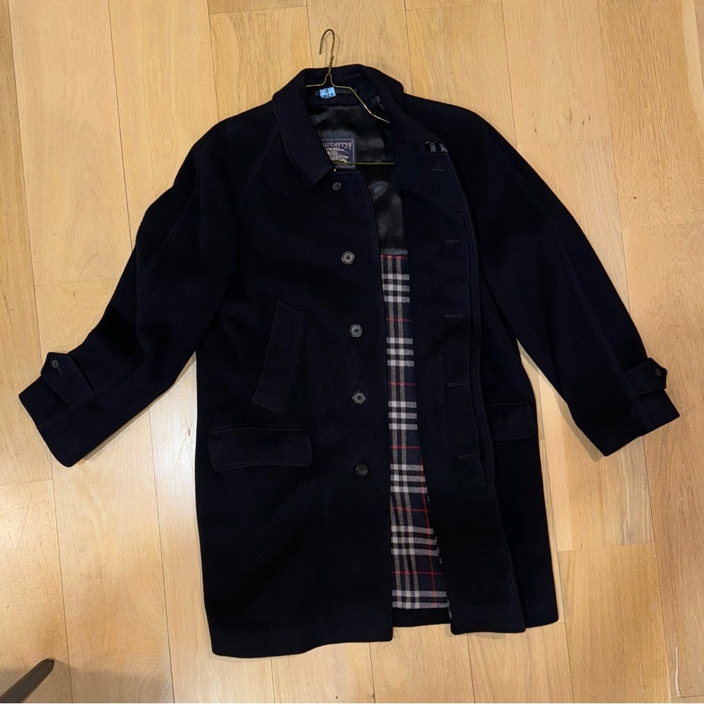 Burberry’s - Authentic 1980s Vintage Coat - Navy, Wool and Camelhair